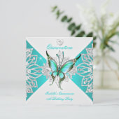 キンセアニェラかわいらしティール(緑がかった色)ブルーバタフライティアラ2 招待状 (スタンド正面)