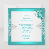 キンセアニェラかわいらしティール(緑がかった色)ブルーバタフライティアラ2 招待状 (裏面)