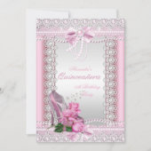 キンセアニェラかわいらしピンクホワイトローズハイヒール 招待状 (正面)