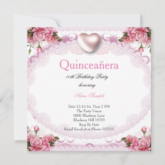 キンセアニェラかわいらしピンクホワイトローズ誕生日2 招待状 (裏面)