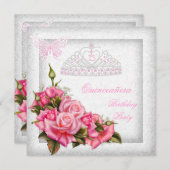 キンセアニェラかわいらしピンクローズホワイト15thパーティー2 招待状 (正面/裏面)