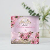 キンセアニェラかわいらしピンクローゼスティアラ15誕生日 招待状 (スタンド正面)