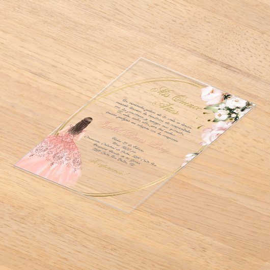 キンセアニェラでのアクリルスペインの招待 アクリル招待状 (レイダウン)