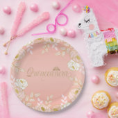 キンセアニェラとティアラボタニカルのピンクと金ゴールド ペーパープレート (パーティー)