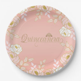 キンセアニェラとティアラボタニカルのピンクと金ゴールド ペーパープレート