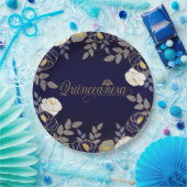 キンセアニェラとティアラボタニカルのブルーと金ゴールド ペーパープレート (パーティー)