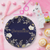 キンセアニェラとティアラボタニカルのブルーと金ゴールド ペーパープレート (パーティー)