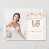 キンセアニェラとフォト金ゴールドピンクフローラ 招待状 (正面)