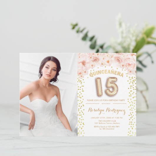 キンセアニェラとフォト金ゴールドピンクフローラ 招待状 (スタンド正面)