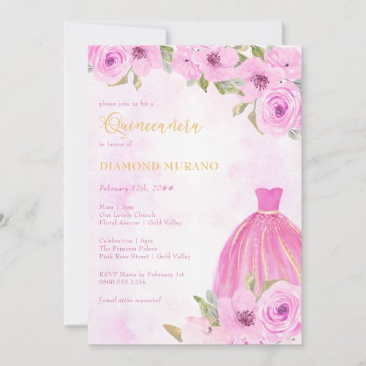 キンセアニェラとマスピンクと金ゴールドフローラプリンセス 招待状 (正面)