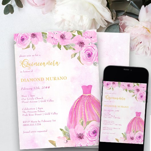 キンセアニェラとマスピンクと金ゴールドフローラプリンセス 招待状