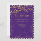 キンセアニェラとマスラグジュアリーパープルと葉金ゴールド 招待状 (正面)