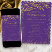 キンセアニェラとマスラグジュアリーパープルと葉金ゴールド 招待状