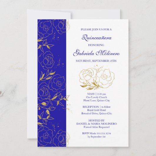 キンセアニェラとマス王室のブルーと金ゴールドフローラ 招待状 (正面)
