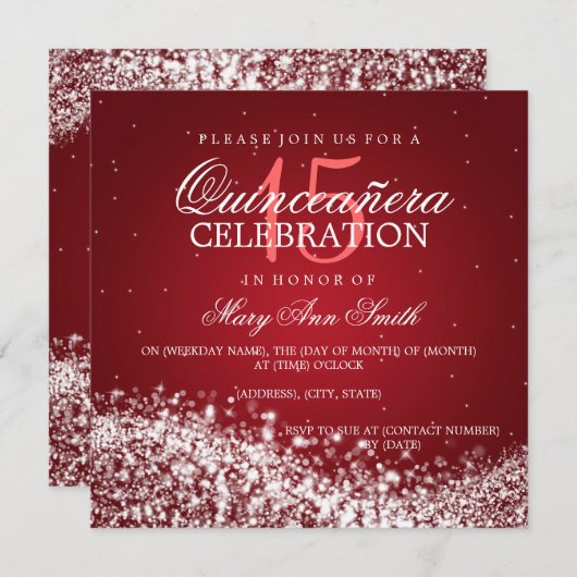 キンセアニェラのエレガントなパーティーのきらめくな波2の赤 招待状 (正面/裏面)