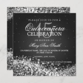 キンセアニェラのエレガントなパーティーのきらめくな波2の黒 招待状 (正面/裏面)