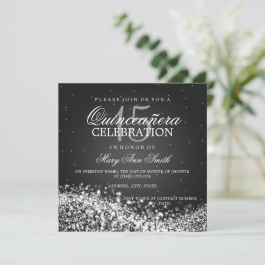 キンセアニェラのエレガントなパーティーのきらめくな波2の黒 招待状 (スタンド正面)