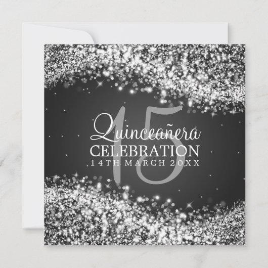 キンセアニェラのエレガントなパーティーのきらめくな波2の黒 招待状 (裏面)