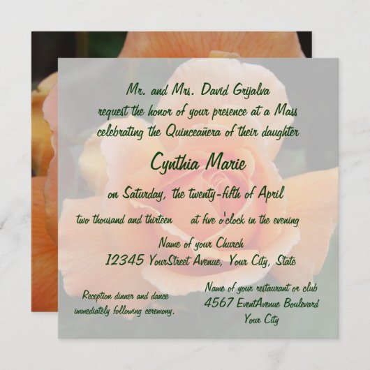 キンセアニェラのオレンジのばら色の誕生日 招待状 (正面/裏面)