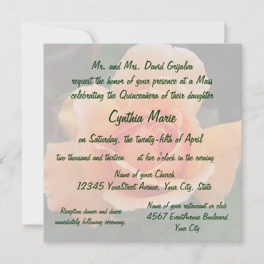 キンセアニェラのオレンジのばら色の誕生日 招待状 (正面)