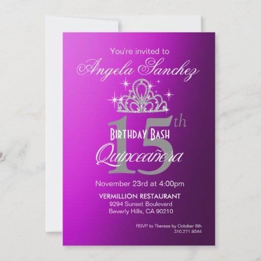 キンセアニェラのグリッターの幾何学的な楕円形の紫色の銀 招待状 (裏面)