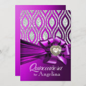 キンセアニェラのグリッターの幾何学的な楕円形の紫色の銀 招待状 (正面/裏面)
