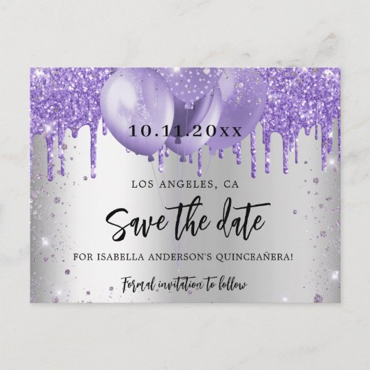 キンセアニェラのスミレ色の風船が日付を保存 案内ポストカード (正面)