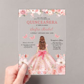 キンセアニェラのバタフライ ソフトピンクのローズの花 アクリル招待状 (インサイチュ (ポータブル))
