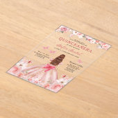 キンセアニェラのバタフライ ソフトピンクのローズの花 アクリル招待状 (レイダウン)