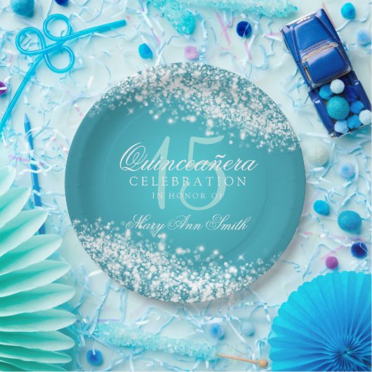 キンセアニェラのパーティーのきらめくな波のターコイズ ペーパープレート (パーティー)