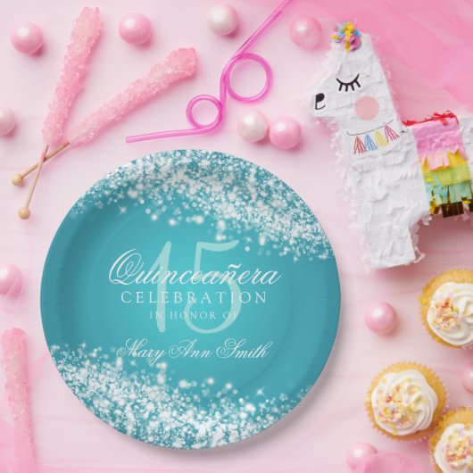 キンセアニェラのパーティーのきらめくな波のターコイズ ペーパープレート (パーティー)