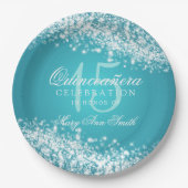 キンセアニェラのパーティーのきらめくな波のターコイズ ペーパープレート (正面)