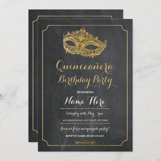 キンセアニェラのパーティーの仮面舞踏会の誕生日のマスクの招待 招待状 (正面/裏面)