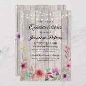 キンセアニェラのパーティーは素朴な木製の花の招待をつけます 招待状 (正面/裏面)