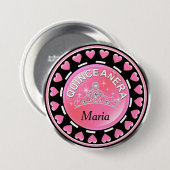 キンセアニェラのプリンセスのティアラ愛ハート|のピンク 缶バッジ (正面&裏面)