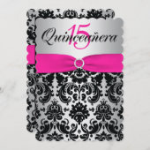 キンセアニェラの招待の黒い|印刷されたリボンのピンク 招待状 (正面/裏面)