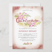 キンセアニェラの第15誕生会のピンクの花柄 招待状 (正面)