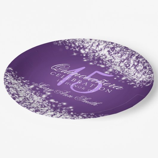 キンセアニェラの誕生会のきらめくな波の紫色 ペーパープレート (アングル)