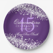 キンセアニェラの誕生会のきらめくな波の紫色 ペーパープレート (正面)