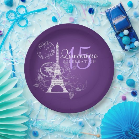 キンセアニェラの誕生会のパリの紫色 ペーパープレート (パーティー)