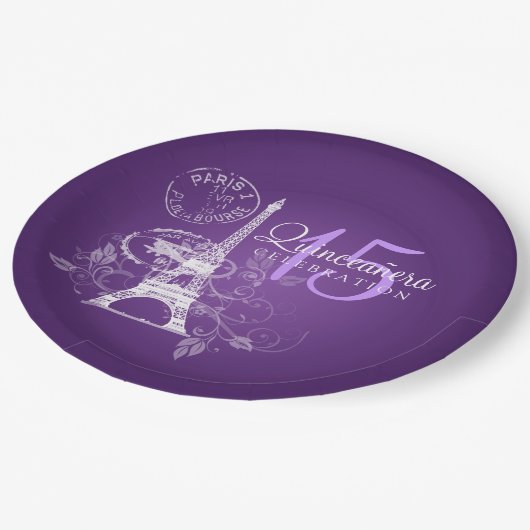 キンセアニェラの誕生会のパリの紫色 ペーパープレート (アングル)