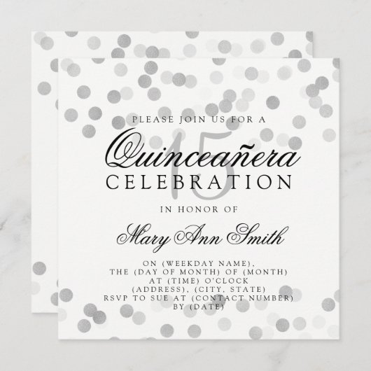 キンセアニェラの誕生日の銀ぱくのグリッターライト 招待状 (正面/裏面)