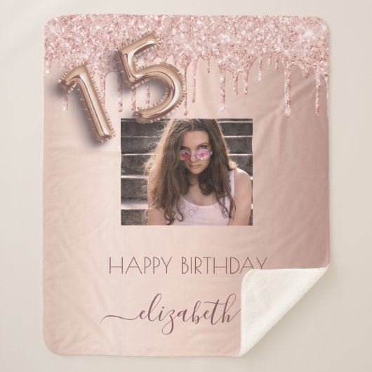 キンセアニェラの誕生日フォトバラ金ゴールドピンクの乾燥 シェルパブランケット (正面)