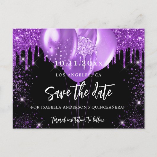 キンセアニェラの黒紫色の風船は日付を保存 案内ポストカード (正面)