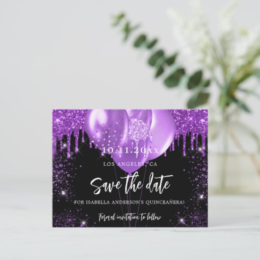 キンセアニェラの黒紫色の風船は日付を保存 案内ポストカード (スタンド正面)