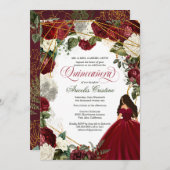 キンセアニェラはガウンエレガントとブルゴーニュ花模様を持つ 招待状 (正面/裏面)