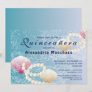 キンセアニェラはシーレースの下にピンクの殻を真珠 招待状