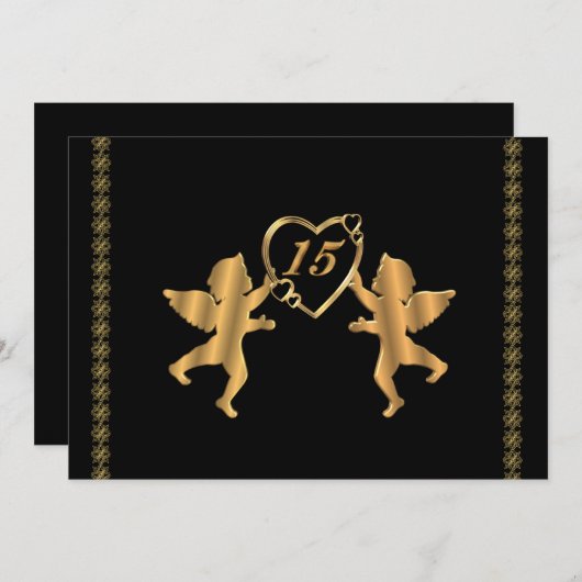 キンセアニェラはブラックの15誕生日のためにキューピッド 招待状 (正面/裏面)