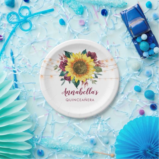 キンセアニェラひまわりライトフローラ誕生日 ペーパープレート (パーティー)