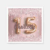 キンセアニェラほこりっぽいピンクローズグリッタードリップス名 スタンダードカクテルナプキン (正面)